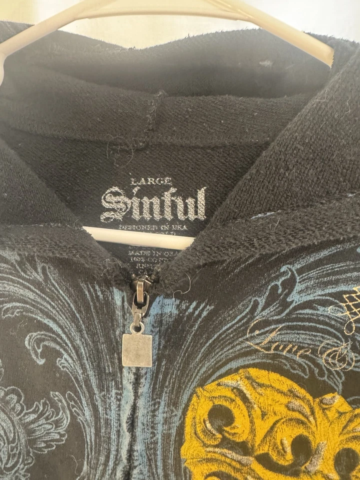 Sinful Affliction Mujer L Cremallera Completa Sudadera con Capucha Alas de Ángel Gráfico Negro Foto 4 de 4