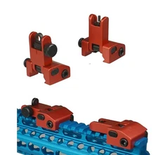 Adjustable Flip Up Front and Rear Iron Sight for Top Rail, Aluminum Anodized Red
