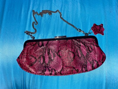 Giani Bernini Clutch in Schlangenleder-Optik, Pink, mit Kette, Leder