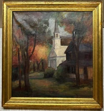 Original 1930s JAMES NAUMBURG ROSENBERG Modernist Church LANDSCAPE Oil PAINTING