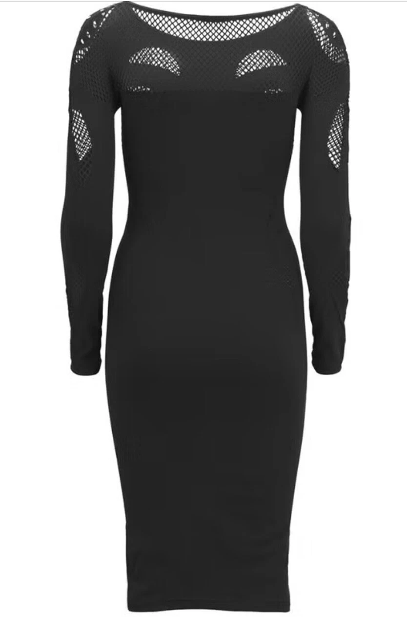 McQ Alexander McQueen Abito Donna Manica Lunga Midi Maglia Intarsiata Nero Small