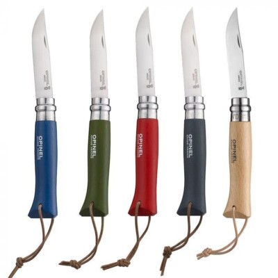 Opinel Couteau Baroudeur n° 8 VRI  avec Lacet Cuir COULEUR AU CHOIX