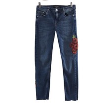 Zara Trafaluc Denimwear Skinny Jeans Womens 4 Floral Embroidered Cotton Raw Hem