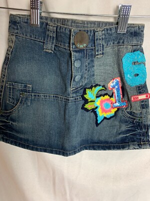 Girls IKKS Skirt Size 4 Blue Jean Embroiderded 