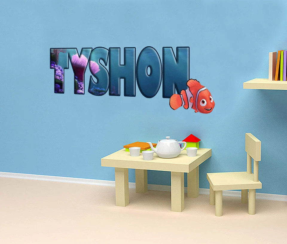 Calcomanía adhesiva de pared con nombre personalizado Finding Nemo WP40 Foto 2 de 3