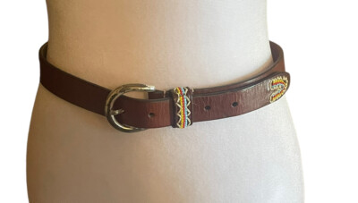 Vintage Fossil Leather Belt Brown Bead Embroidery Indian  display picture 1