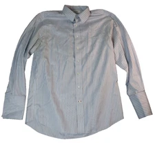 Cremieux Dress Shirt Mens 16 light blue/white striped 100% Cotton Long Sleeve