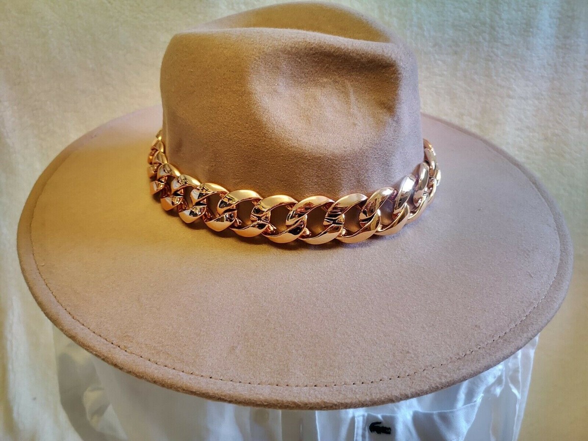 Unbranded Women's Brown Chain Short Brim Felt Fedora Hat One Size