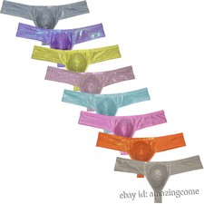 Men Gloss Wet Look Skimpy Boxer Briefs Pouch Enhancing Bikini Underpants Hipster