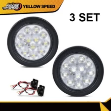 4 Inch Round 12 LED Reverse Backup Tail Lights Trailer Truck Clear Lens 12V