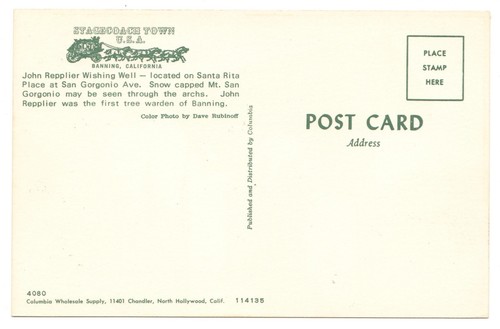 Unposted Banning Riverside County California John Repplier Wishing Well Postcard - Picture 2 of 2