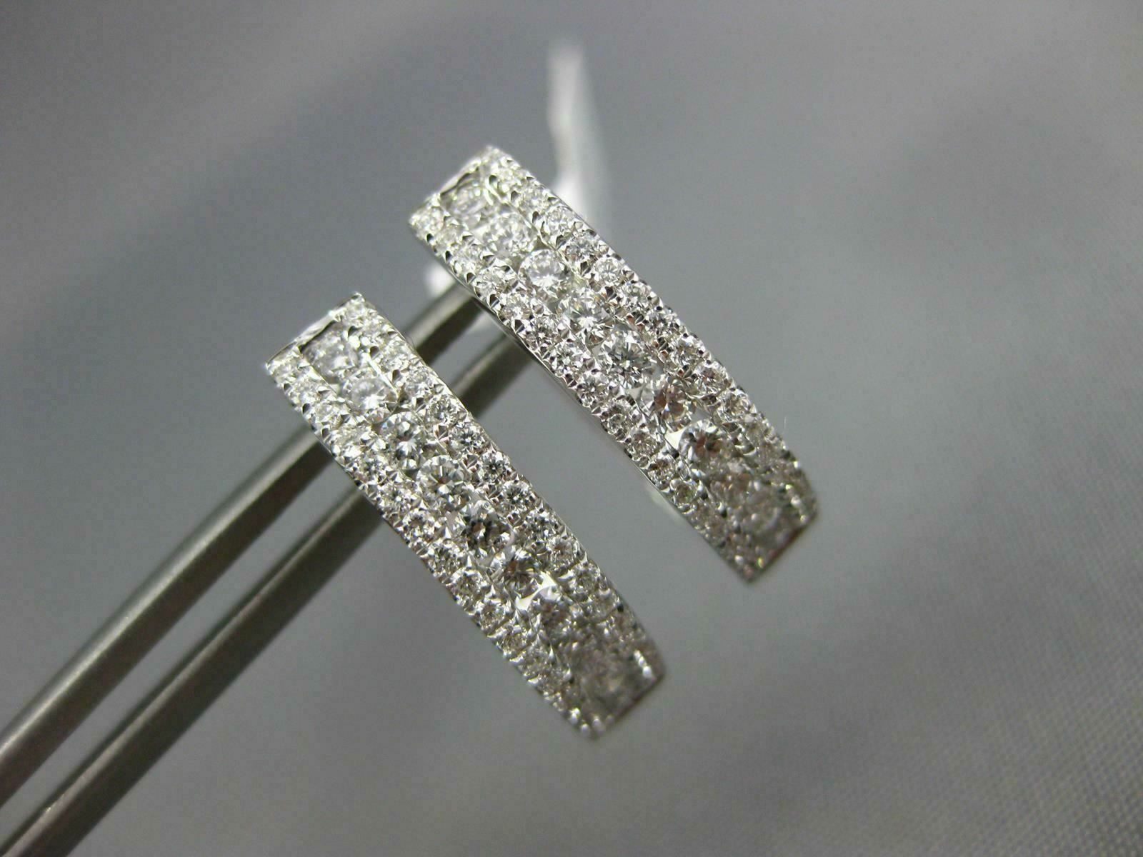 FILA ESTATE WIDE .68CT DIAMOND 18KT WHITE G 3D 3 ROW CLASSIC HUGGIE HOOP EARRINGS