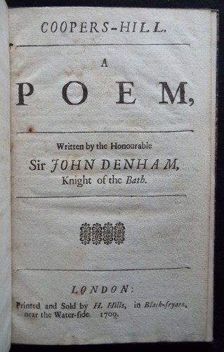 Sir JOHN DENHAM *1709* COOPERS-HILL Civil War POEM Surrey