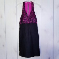 Trixxi Women Pink Black Lace Sequin Tiered Halter Cocktail Dress 11 HOCO Prom