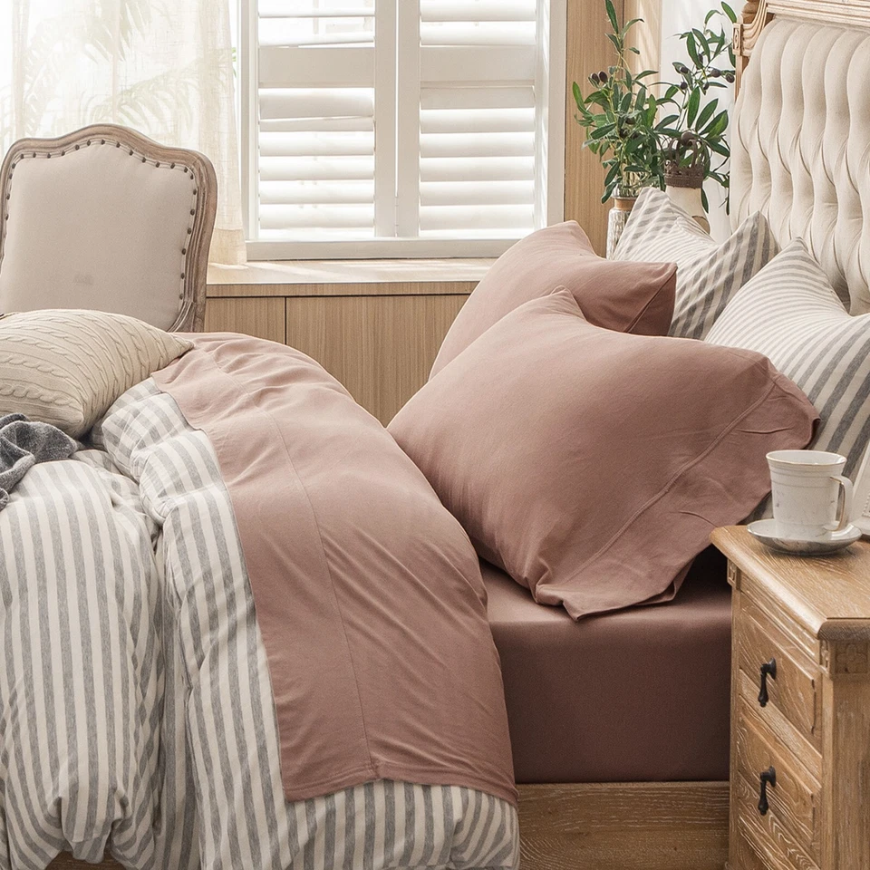 Juego de sábanas Jersey tejido 100 % suave algodón cama 4 piezas Queen King Twin ERA PURA Foto 2 de 4