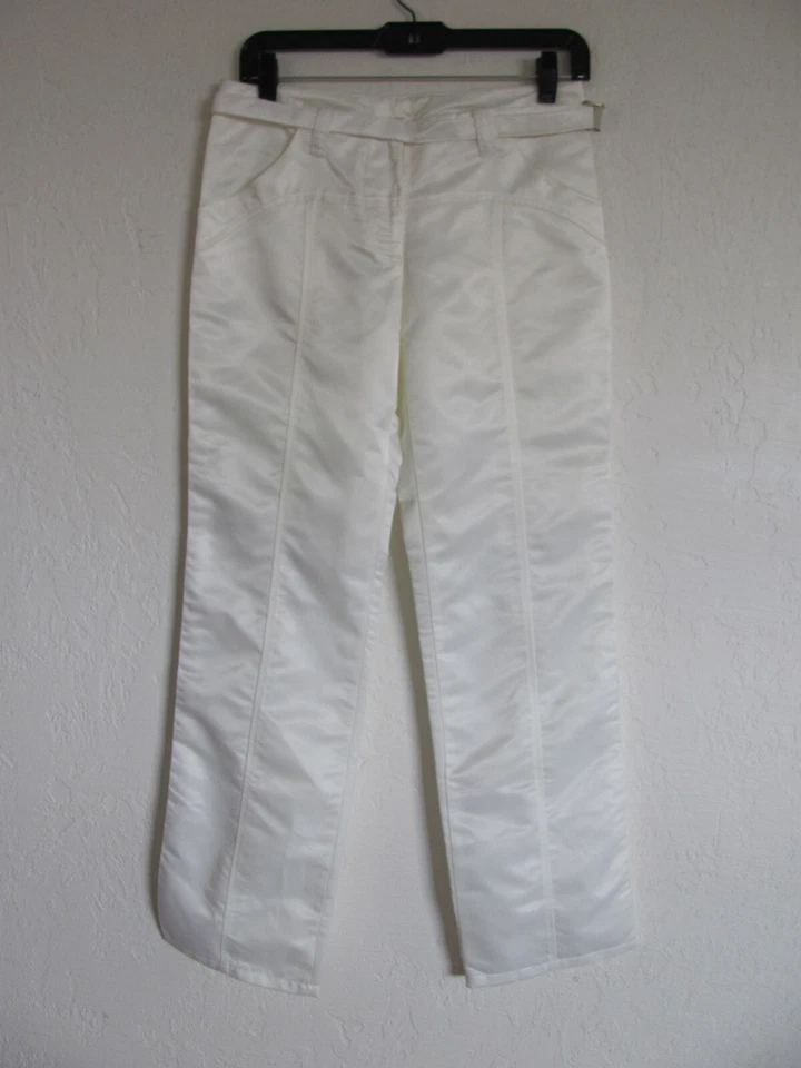 Emporio Armani Straight Leg Pants with Belt-Italy-Ivory-Polyester?-Size 4/6- NWT