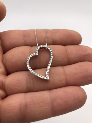 14 Karat Weißgold 0,80 Karat (zwei) natürlicher Diamant offenes Herz Anhänger/Halskette 20 Zoll