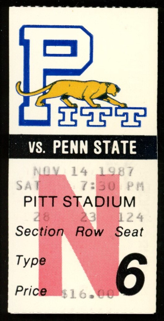 November 14 1987 Pitt Vs Penn State College Football Game Ticket Stub november-14-1987-pitt-vs-penn-state-college-football-game-ticket-stub