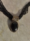 Black Seed Bead Multi Strand Pendant Necklace Dangling Earrings Jewelry Set — photo 5
