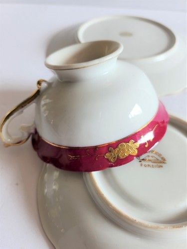 Vintage Chugai Foreign Japan Teacup & Saucer Trio Burgundy Gold Moriage Floral - Picture 12 of 15
