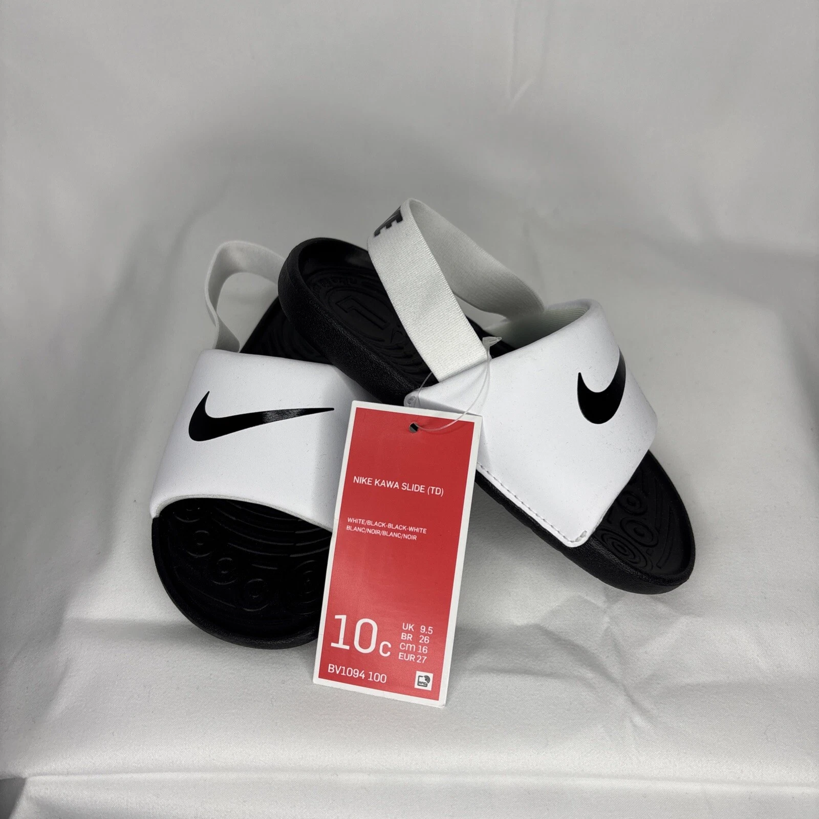 Nike Kawa slides scarpe bianco nero nero bianco 10c (TD)