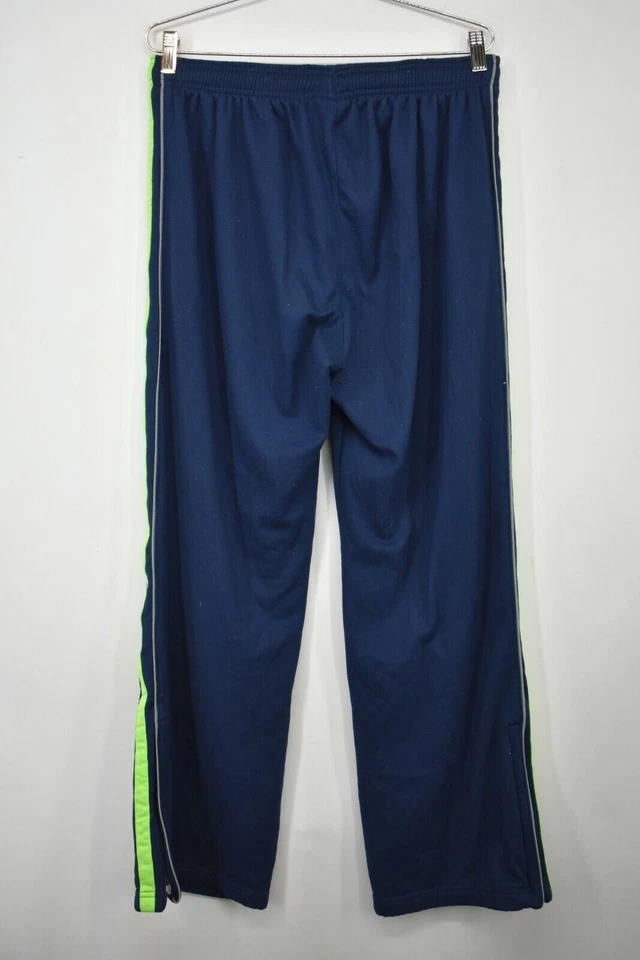 Calça de moletom Reebok masculina azul marinho elástica e cordão cintura listra verde neon G - Imagem 2 de 4