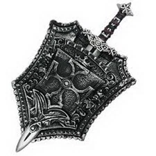 Knight / Crusader Sword & Shield Set Black & Silver Heavy Plastic Weapon Set 