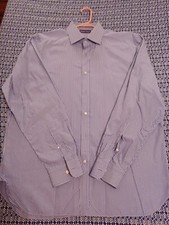 Ralph Lauren Purple Label Mens 17 Blue Stripe Fine Cotton Dress Shirt EUC