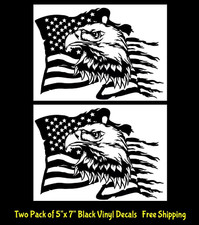 Bald Eagle American Flag Two 7 x 5 Vinyl Decal Car Truck Window Door Mirror