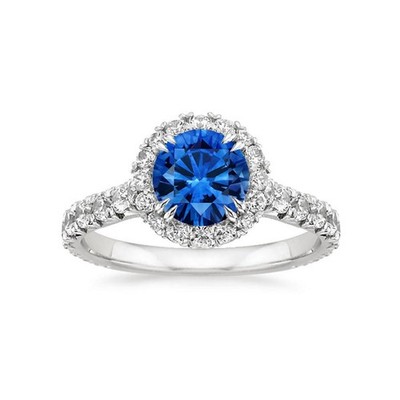 2.55 Ct Round Natural Sapphire Diamond Engagement Ring 14K White Gold Size 6.5