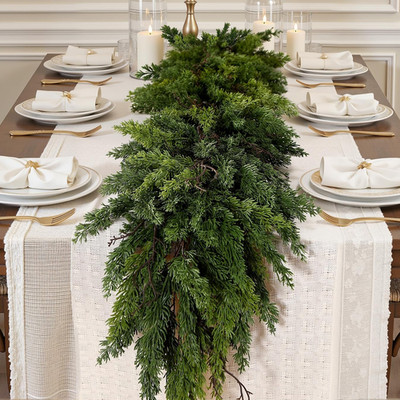 9FT Christmas Garland, Cedar Garland -Real Touch Artificial Greenery Cypress Pin