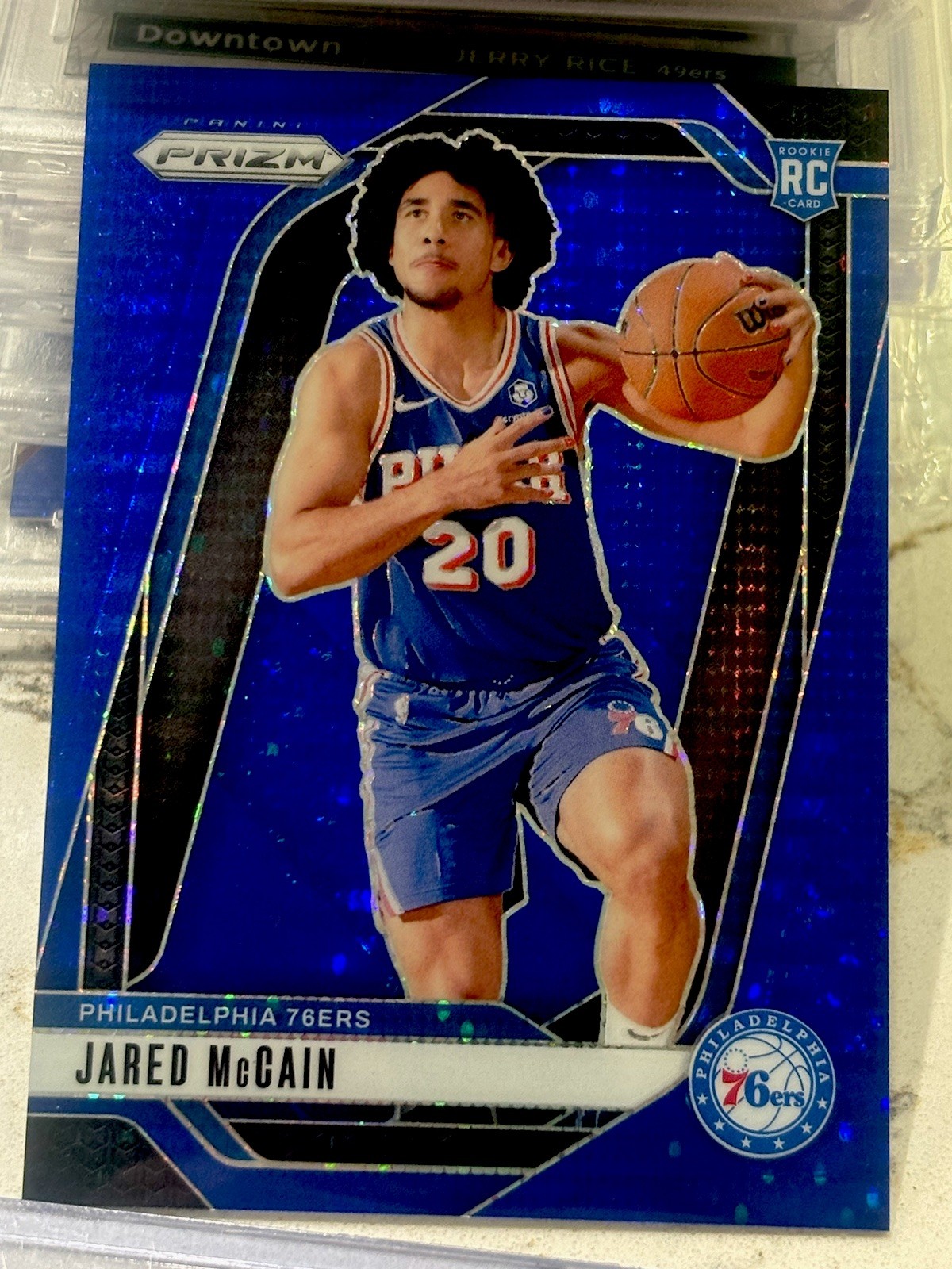 2024-25 Panini Prizm Jared McCain #222 RC Rookie Blue Pulsar /99