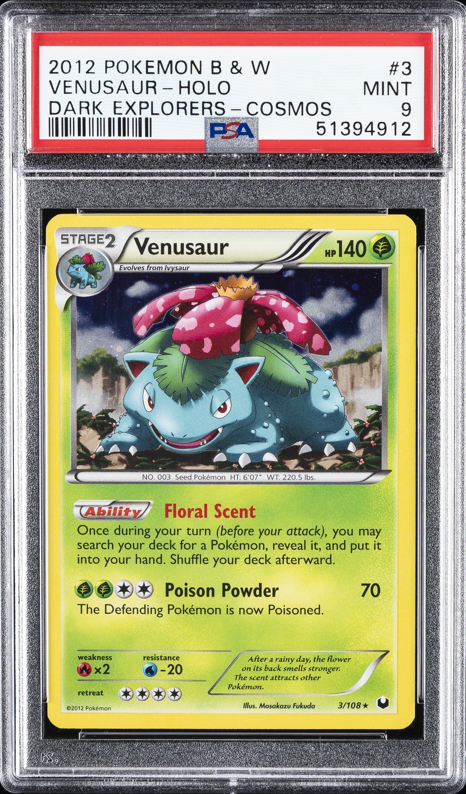 2012 POKEMON B&W DARK EXPLORERS COSMOS #3 VENUSAUR-HOLO PSA 9