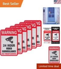 24-Hour Video Surveillance Signs - 6 Pack, Reflective & Durable for All Surfaces