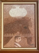 Textured Modernist Canvas Giclee Park Dorn Signed Mario Jung Surrealism Horse