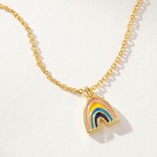 Uncommon James Gold Tone Rainbow Pendant Necklace Dainty Enamel Charm 18"