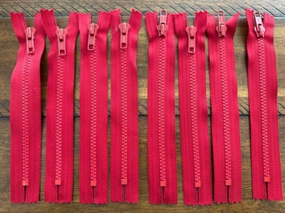 YKK  7'' Red Zippers Lot of 8, New for Craft, Sewing, Apparel, Tote & Makeup Bags