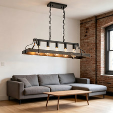 Vintage Rustic 34" Black Gold 5-Light Pendant Chandelier Adjustable E26 Fixtures
