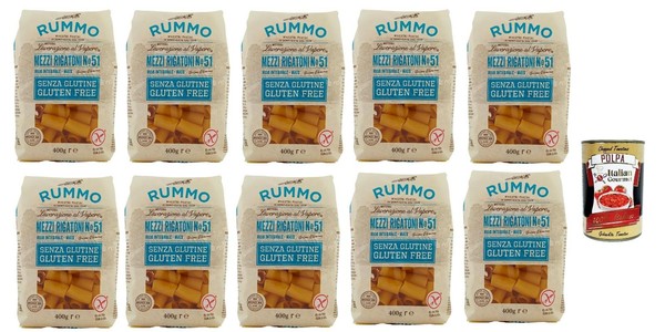 Rummo Pasta Mezzi Rigatoni N.51 Nudeln Glutenfrei 10X400G+Polpa 400G-image