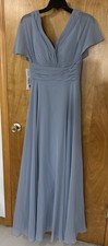 Azazie Bridesmaid Dress Size A4 Dusty Blue NWT New Empire Waist Sleeves Pamela