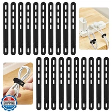 20 Pcs Black Silicone Cable Ties, Reusable Cable Straps Wire Organizer, Cable