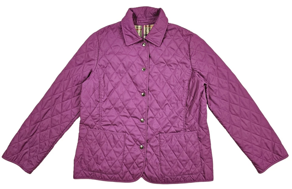 *LO ÚLTIMO Chaqueta Para Mujer BURBERRY LONDON @ DIAMANTE ACOLCHADA FORRADA A CUADROS JP PÚRPURA 46 M Foto 2 de 4