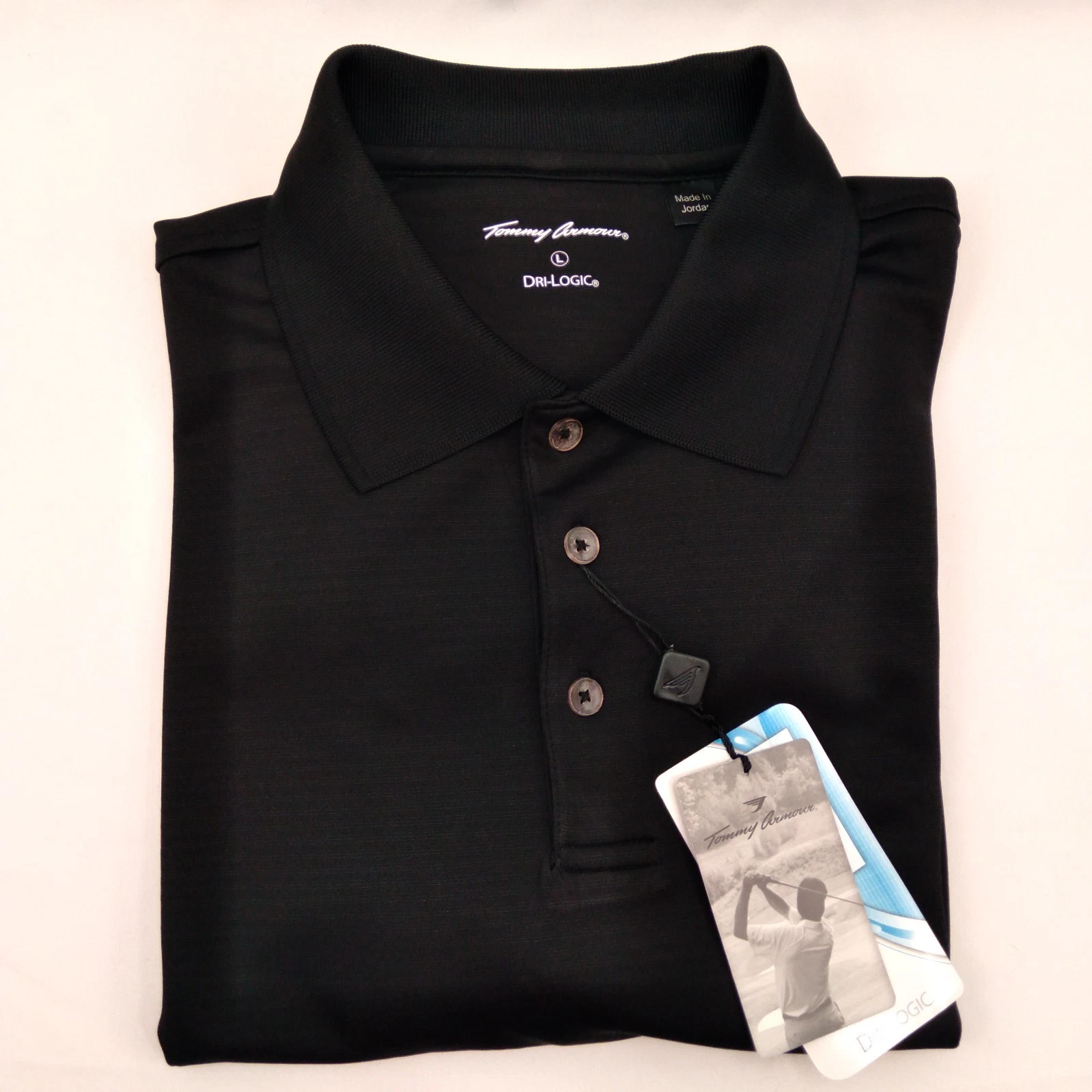 Tommy Armour Golf Polo Shirt Short Sleeve Dri-Logic Large Caviar NWT
