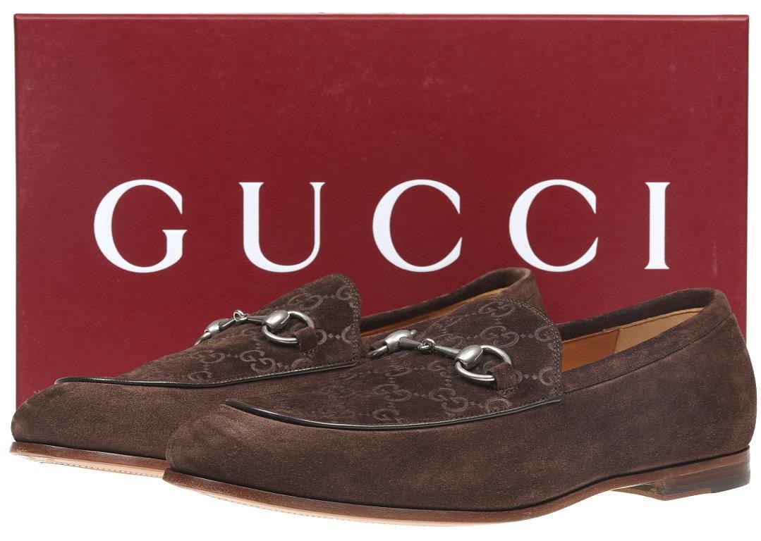 NEW GUCCI ME'S LUXURY BROWN SUEDE LEATHER HORSEBIT LOAFERS SHOES 8