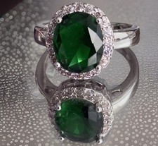 VTG Art Deco Style Green Oval Cut CZ 925 Sterling Silver Cocktail Ring SZ8 Retro