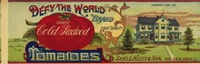 Defy the World Brand Tomatoes, Original Can Label, Circa 1900's,  14x4.5