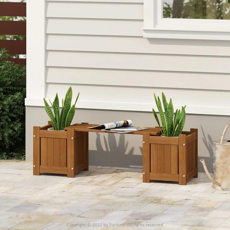 Tioman Hardwood Mini Outdoor Planter Box with Bench for Garden Plant - Image 4 of 4