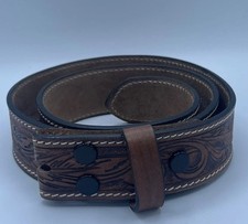 Mens Belt Snap on Strap Full Grain Brown Leather Feather Design 34 New