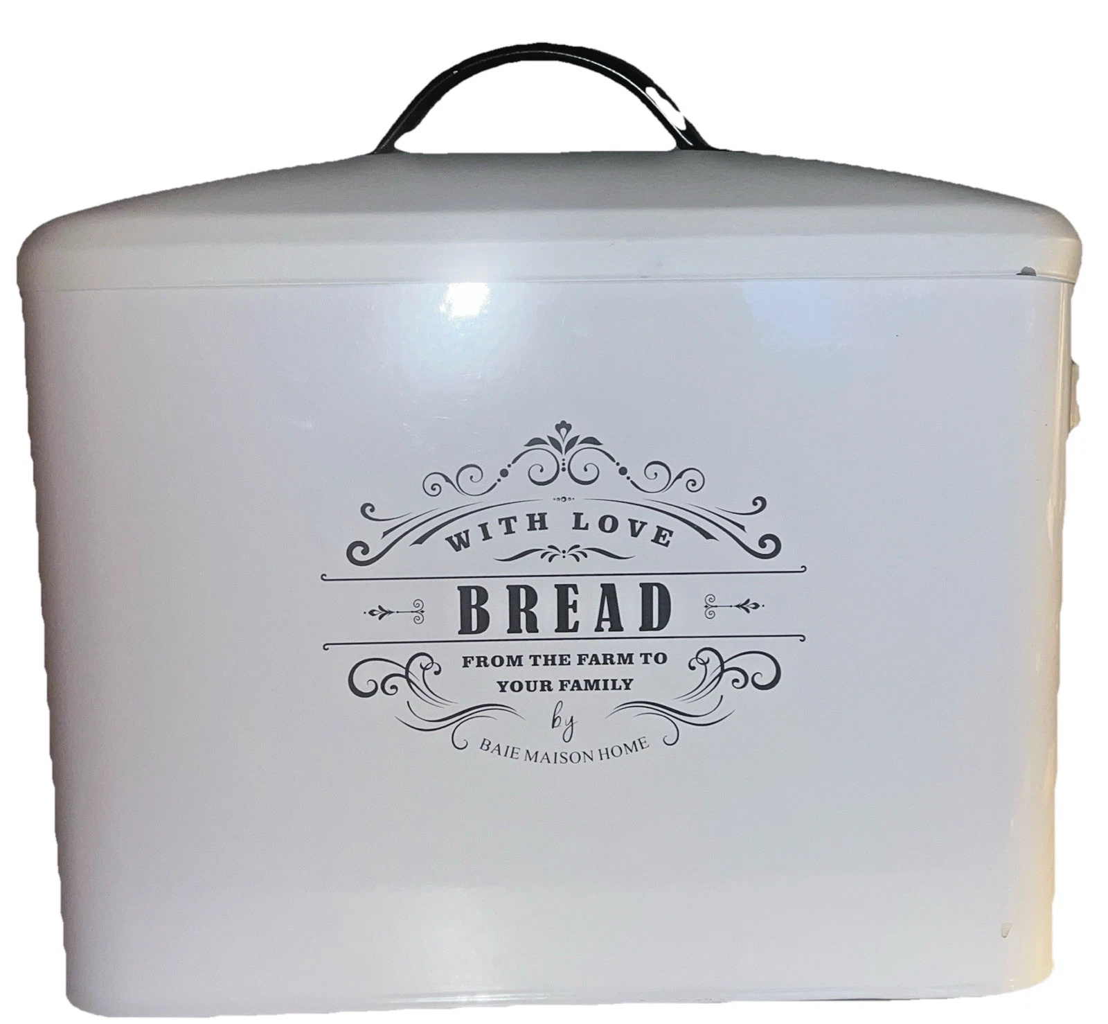 Baie Mason Home Country Farm House Large Metal Bread Box Black & White