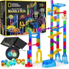 NATIONAL GEOGRAPHIC Glowing Marble Run Construction Set & Storage Bag- For Kids